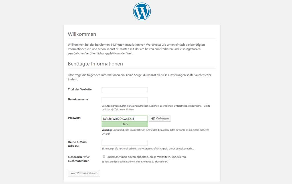 Wordpress einrichten